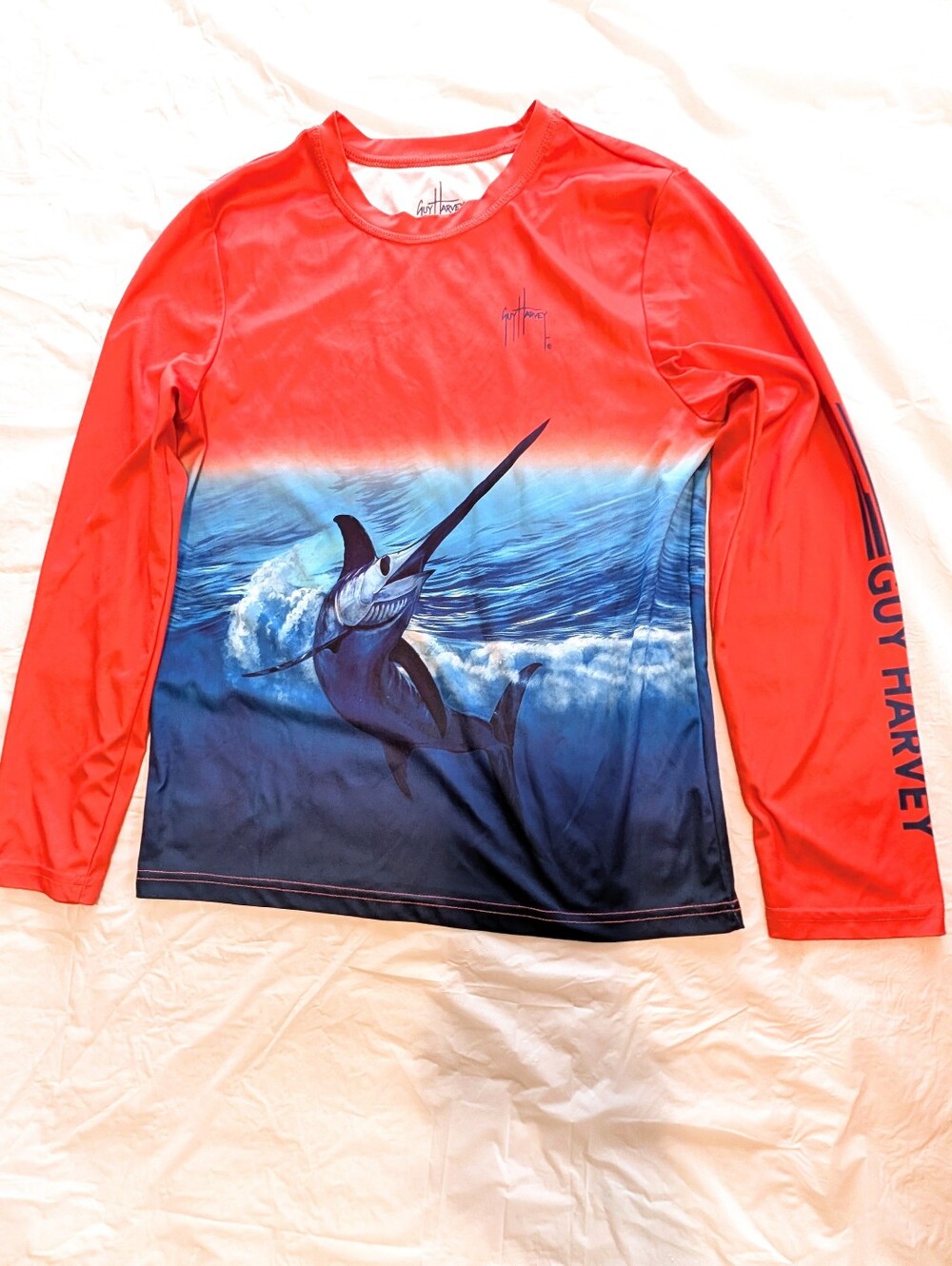 Guy Harvey Long Sleeve Marlin Beach Top Rash Guard Boys Size XL Pool Fishing